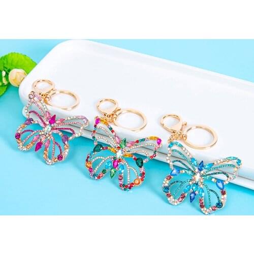 Exquisite Gift Hollow Crystal Colorful Butterfly Alloy Keychain Girl Car Key Holder Bag Pendant Trinket Women Keyring Jewelry