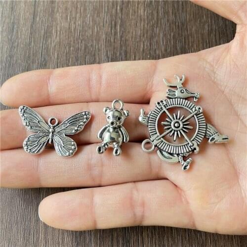 JunKang 10pcs zinc alloy cute bear bow knot compass deer head pendant DIY bracelet necklace jewelry connector making discovery