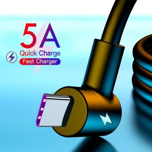 5A 90 Degree Elbow Charger Cable Super Charged USB Type C Sync Data Cable Type-C Quick Charge Wire For Huawei P40 P30 Xiaomi 11