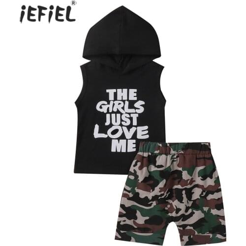 2Pcs Toddler Infant Kid Baby Boy Girl Clothes Set Sleeveless Hoodie T-Shirt Tops Camo Shorts Pants Outfit Children Clothing1-3Y