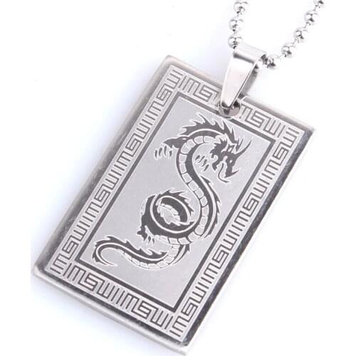 Square dragon tag 316L Stainless Steel pendant necklaces bead chain for men women wholesale