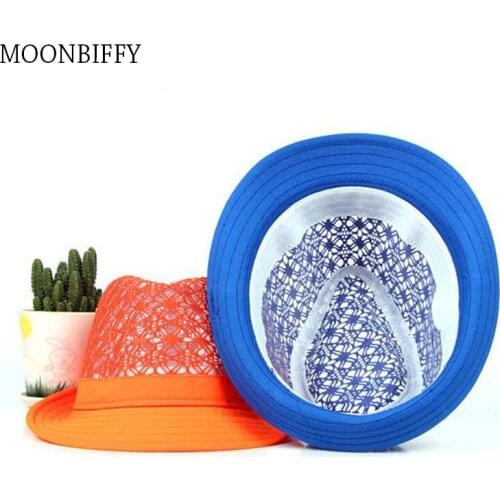 Summer Men Women Beach Sun Hats Candy Color for Party Packable Breathable Hollow Out Sun Beach Hat Cuban Trilby