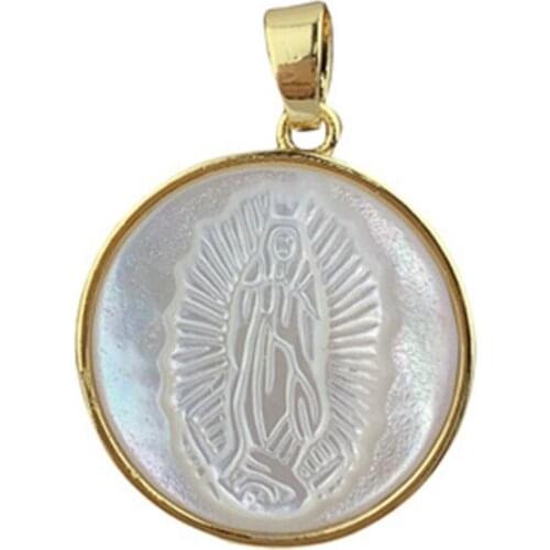 18K Real Gold Plated Copper Natural Pearl Shell Virgin Charm Necklace Pendants Diy Jewelry Making Findings Accessories