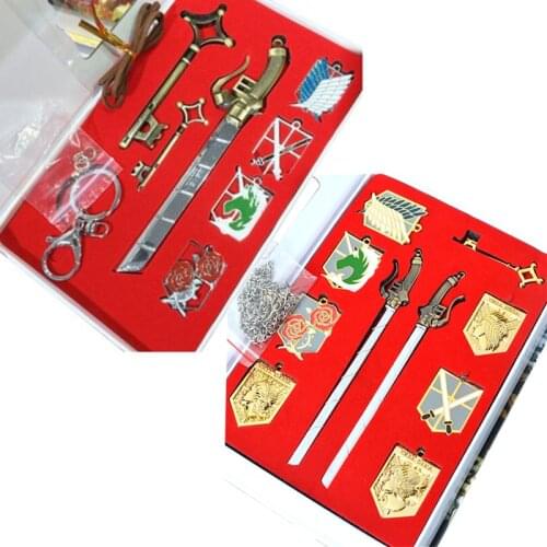 Cartoon Attack on Titan Recon Corps Eren Jager Mikasa Ackerman Dot Pixis Stationed Corps Metal Pendant Necklace Porps Set