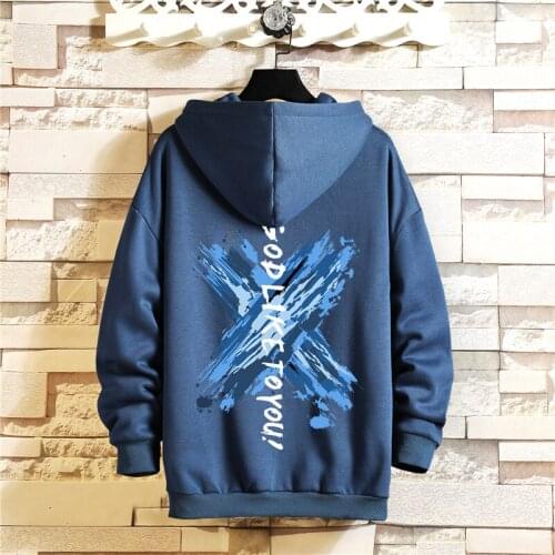 2021 Men Hip Hop Sweatshirt Hoodie Color Print Streetwear Harajuku Pullover Hoodie Cotton Fleece Winter Autumn Blue Hoodie Men