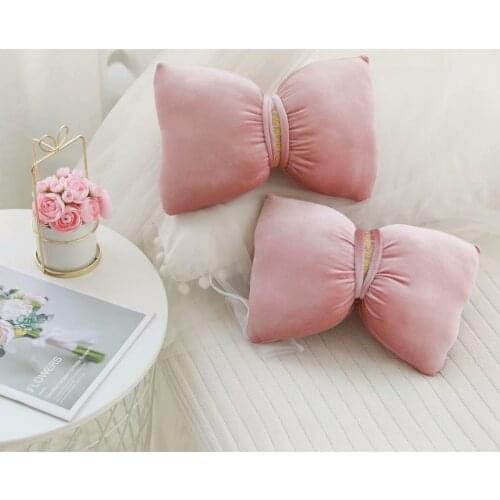 Soft velvet pearl Bow Headrest Neck Pillow Plush Throw plush Pillow Cushion Office Waist Pillow Car headrest home decor gifts