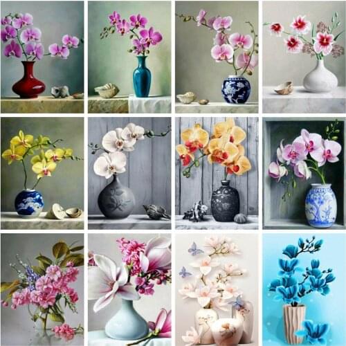 Huacan 5d DIY Diamond Embroidery Complete Kit Orchid Full Square Diamond Painting Mosaic Flower Vase Rhinestone Pictures