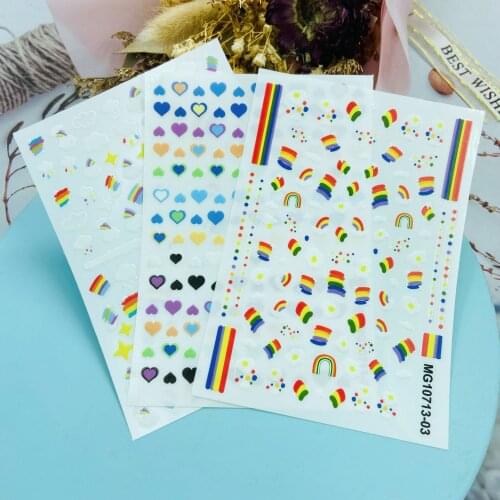 Clouds and Love Rainbow Pattern Nail Art Sticker Self Adhesive Transfer Decal 3D Slider DIY Tips Decoration Manicure Package