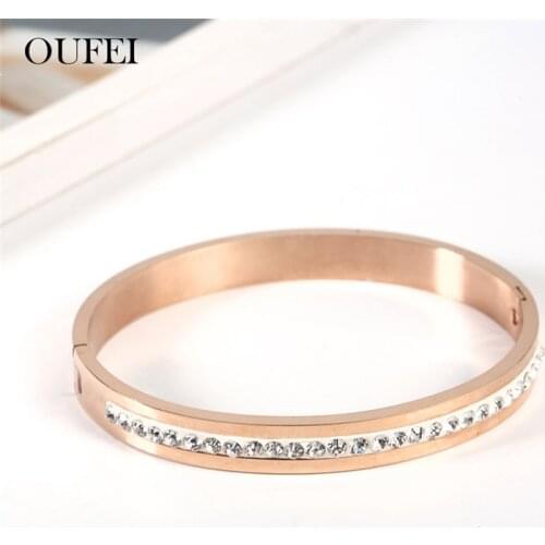 OUFEI Stainless Steel Jewelry Woman Accesories Rose Gold Cuff Bracelets Bangles For Women Free Shiping Jewellery