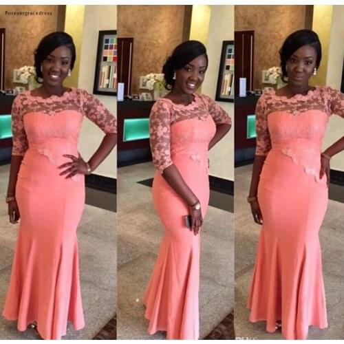 2019 Summer Spring Bridesmaid Dress Half Sleeve Mermaid Country Garden Formal Wedding Party Guest Maid of Honor Gown Plus Size