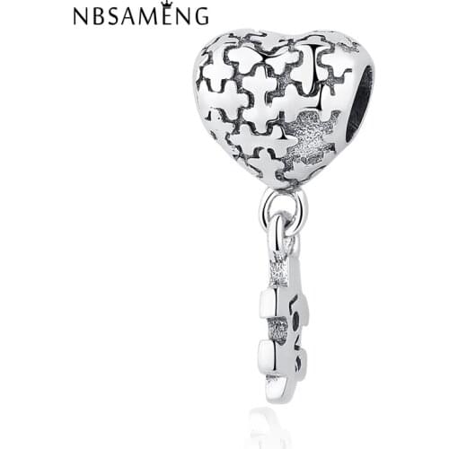 Authentic 925 Sterling Silver Charm Bead Love Puzzle Heart Pendant Beads Fits Bracelets & Bangles DIY Women Jewelry