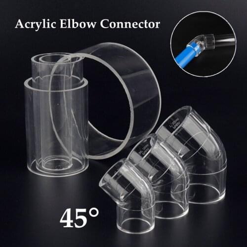 1pc I.D 16~32mm Transparent Acrylic Pipe Aquarium Fish Tank 45° Elbow Connector Plexiglass Water Supply Tube Home DIY Connector