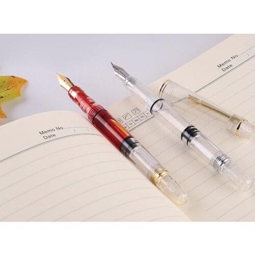 Transparent Piston Pen Fine Nib Students Adult Practice Ink Pen
