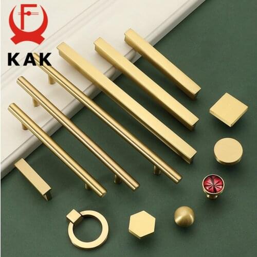 KAK Pure Copper Cabinet Knobs and Handles Gold Kitchen Handle Long Furniture Handle Door Hardware Dresser Drawer Knobs Pulls