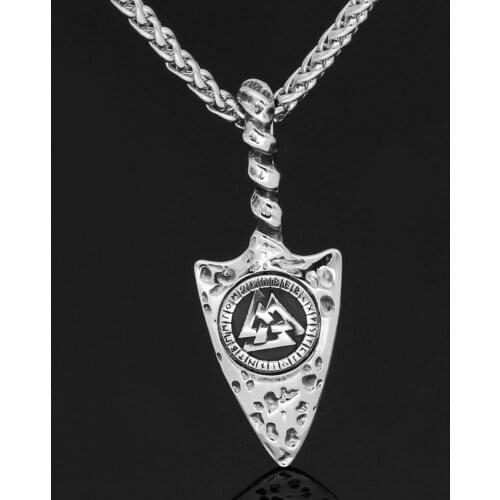 Nordic Viking Odin Gungnir Amulet Stainless steel Valknut Rune Pendant Necklace For Man
