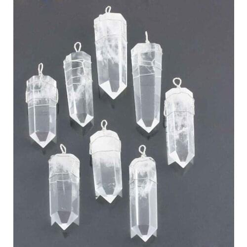 SUNYIK 1Pc Wire Wrapped Rock Quartz Gem Stone Column Healing Chakra Charms Pendant Fit Necklace DIY Jewerly (Free Chain)