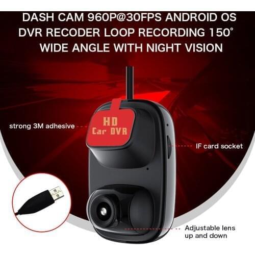 150° Wide Angle with Night Vision Dash Cam 960P@30fps Android OS DVR Recoder Loop Recording