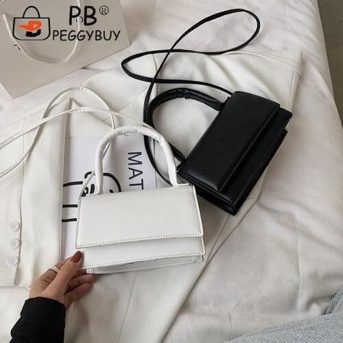 Vintage Women Solid Color Shoulder Bag Casual Mini PU Leather Top-handle Handbag Girls Brief Flap Women Casual Messenger Bags