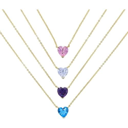 High Quality Summer Fashion Jewelry Simple Geometric Single Heart CZ Paved White Pink Blue Colorful Necklace For Girl Lover Gift