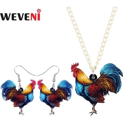 WEVENI Original Acrylic Floral Chicken Rooster Earrings Necklace Farm Animal Jewelry Sets For Women Girls Female Dropshipping