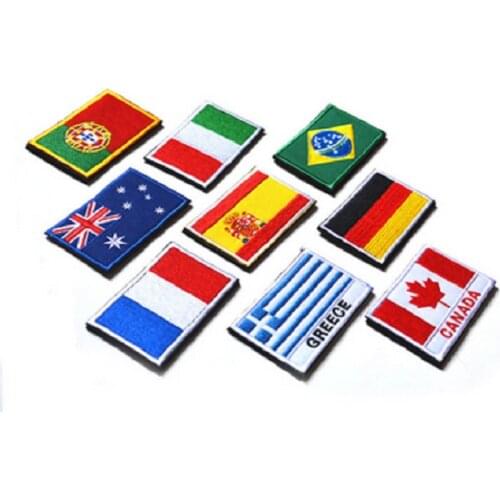 Embroidery Patches Loops And Hook Iraq/Canada/Italy/Britain/Greece/Brazil/Portugal/Germany/France/Spain Flag Patches