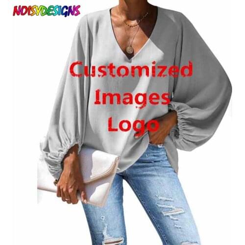 NOISYDESIGNS Lovely Dachshund Print Shirt Tops Shirts Casual Loose V-Neck Casual Blouse Lartern Sleeve Women Clothing Custom