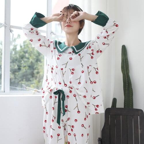 Expectant Mother Nursing Pajamas Set Long Sleeve Tshirt+Trousers 2PCS Pregnant Women Cotton Pajamas Postpartum Mother Sleepwear
