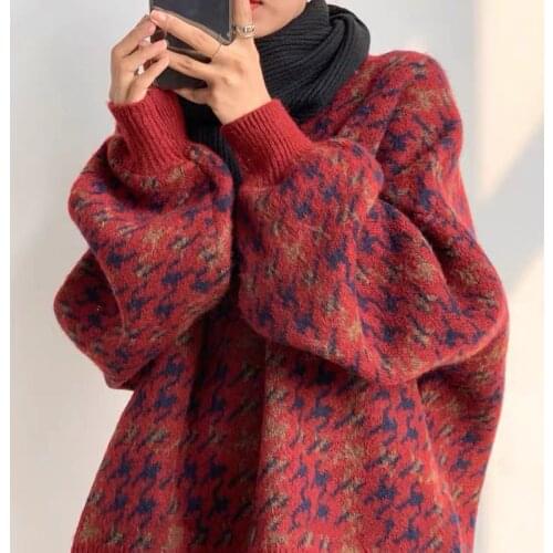 Women Pullover Loose Knitted Sweater jumper Lantern Sleeve Simple Sweater Female Korean College Oversize Pullover Streetwear