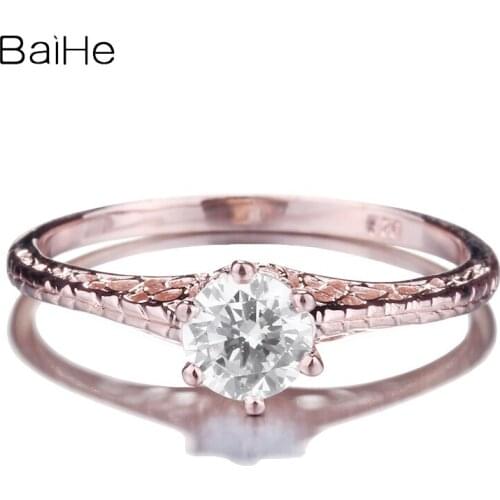 BAIHE Solid 14K Rose Gold 0.9CT Genuine AAA Graded Cubic Zirconia circular Fine Jewelry Wedding Gift Women Cubic Zirconia Ring