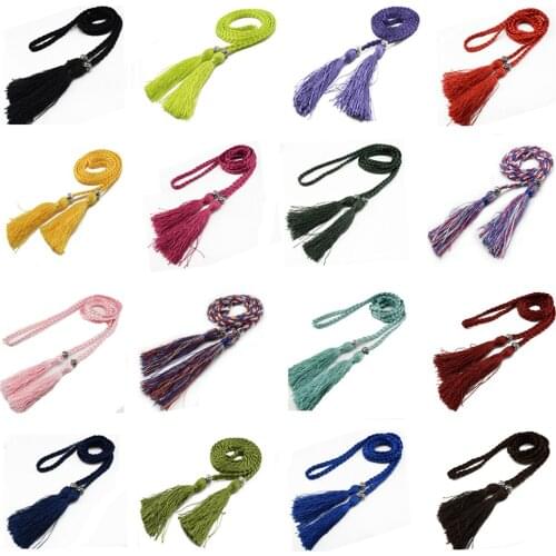 Women Ladies Girl Braided Tassel Skinny Self Tie Belt Dress Jeans Waistband BLTHG0001