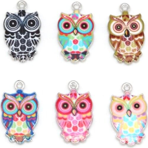 10pcs/lot 13x23mm Multi Color Alloy Mini Enamel Owl Charms For Bracelet Necklace Jewelry Making DIY Earring Findings