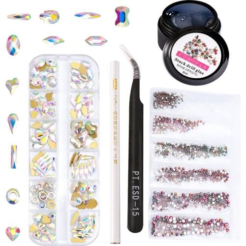 120 Pcs Mix Shapes Glass Crystal AB Rhinestones For 3D Flatback Nail Art Craft Rhinestones Decorations