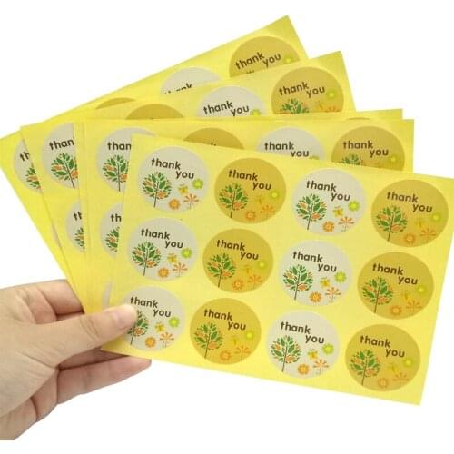 120pcs/lot Yellow White Thank you Round Trees Paper Sealing Label DIY Label For Handmade Gift Envelopes Stickers