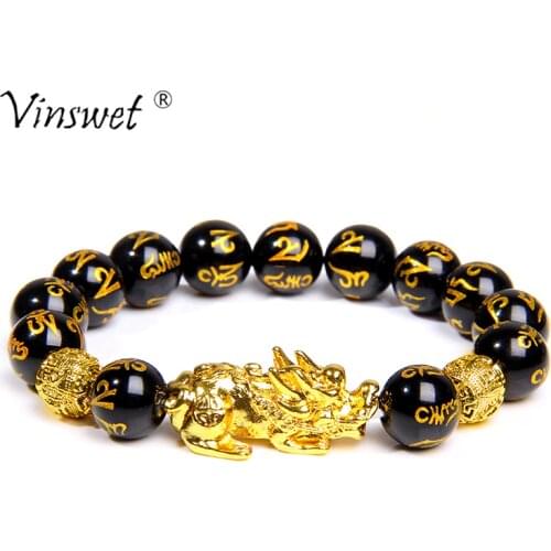 13 Styles Buddha Six Words Bracelets For Men Natural Black Obsidian Bracelet Gold Pixiu Bracelet Fengshui Bangle Women Jewelry