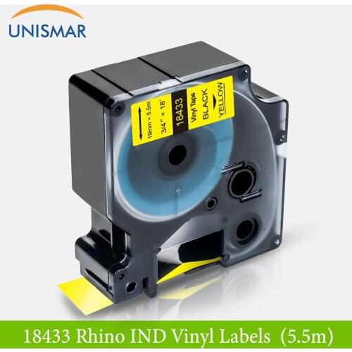 19mm 18433 Black on Yellow Vinyl Label Tapes for DYMO Rhino IND Industrial Tape Ribbon for DYMO Rhino 4200 5000 5200 6000 Maker