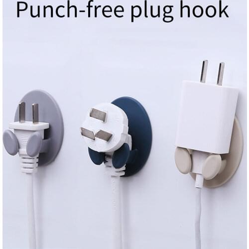 2Pcs Multi-function Wall Storage Hooks Strong Adhesive Hook Power Plug Socket Hanger Holder Wall Mounted Self Sticky Hooks
