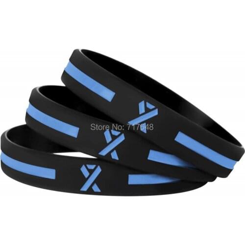 30pcs Blue Awareness Ribbon wristband silicone bracelets free shipping by ePacket A