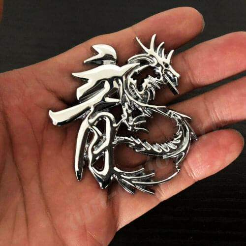 3D Metal Chrome Chinese Dragon Character Car Emblem Badge Sticker Decal