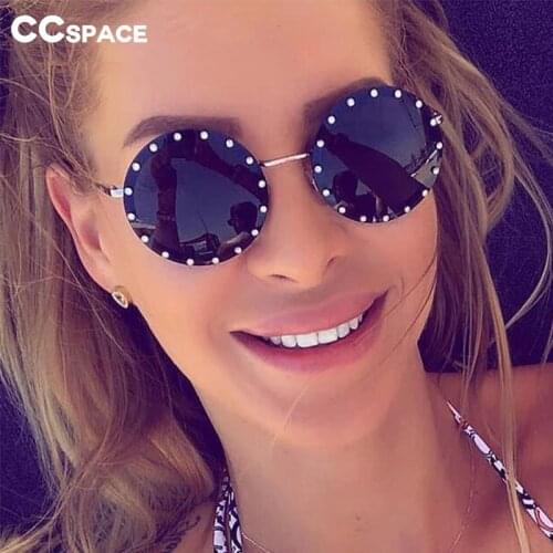 46007 Round Sunglasses Shiny Diamond Frame For Women Fashion Retro