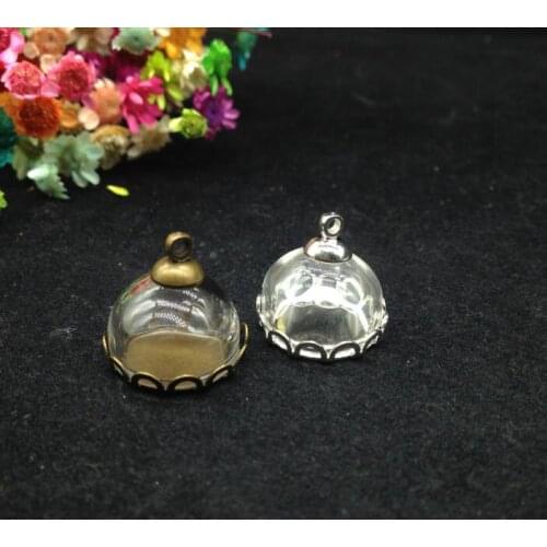 5sets/lot15mm 15mm half glass globe bubble glass cover dome clear glass wishing bottle glass vial pendant diy jewelry necklace