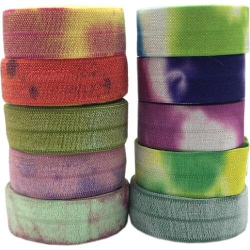 5yards/Lot 5/8'' 15mm Tie Dye Print FOE Fold Over Elastic For DIY Hair Ties Strap Accessaries
