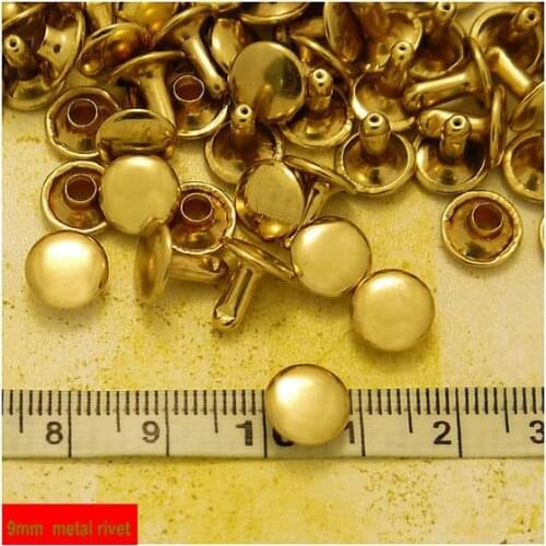 9mm Metal Rivets, Ball Cap Double Headed Light Gold Plated Metal Rivets