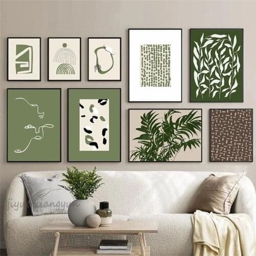 Abstract Green Leaf Flower Heart Wall Art Canvas Painting Nordic Posters And Prints Wall Pictures For Living Room Decor