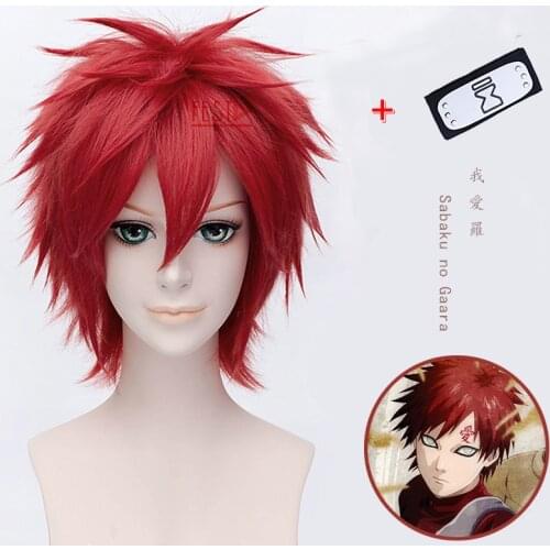 Anime Boruto Character Sabaku No Gaara Cosplay Wig Red Short Wig Headband Heat Resistant Fiber Hair + Free Wig Cap Boys Adults