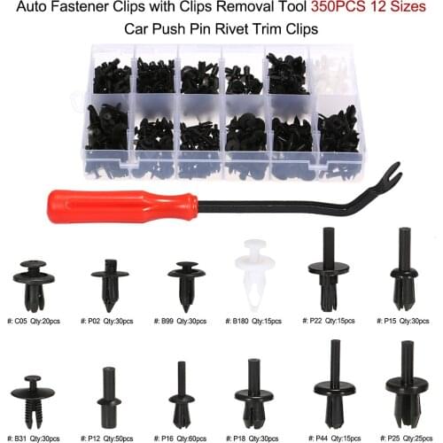 Auto Fastener Clips with Clips Removal Tool 350PCS 12 Sizes Car Push Pin Rivet Trim Clip Panel Moulding Car Accessories