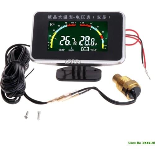 12-24V Car 2in1 LCD Digital Display Voltmeter Kits Gauge Water Temperature Meter