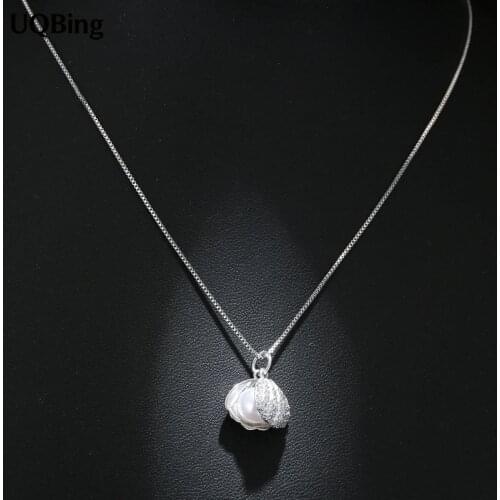 Free Shipping 925 Sterling Silver Necklace Shell Pearl Necklaces&Pendants Jewelry Collar Colar de Plata