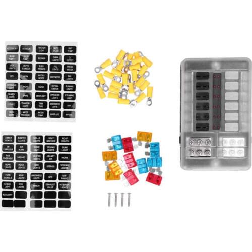 Fuse adapter fuse car 12‑Way Fuse Box Block 5A 10A 15A Blade Fuse with LED Warning Indicator PC Waterproof Cover Universal