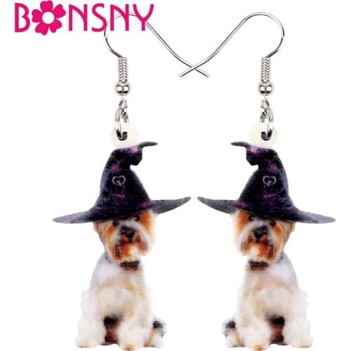 Bonsny Acrylic Halloween Yorkie Yorkshire Dog Earrings Lovely Animal Dangle Drop Jewelry For Women Girls Classic Gift Jewellery