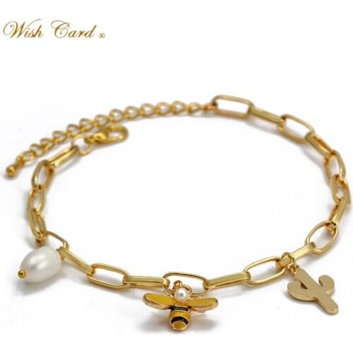 Wish Card Pearl Bracelets for Women Fashion Gold Color Animal Chain Bracelets Star Charm Bracelet Bangles Jewelry Accessories